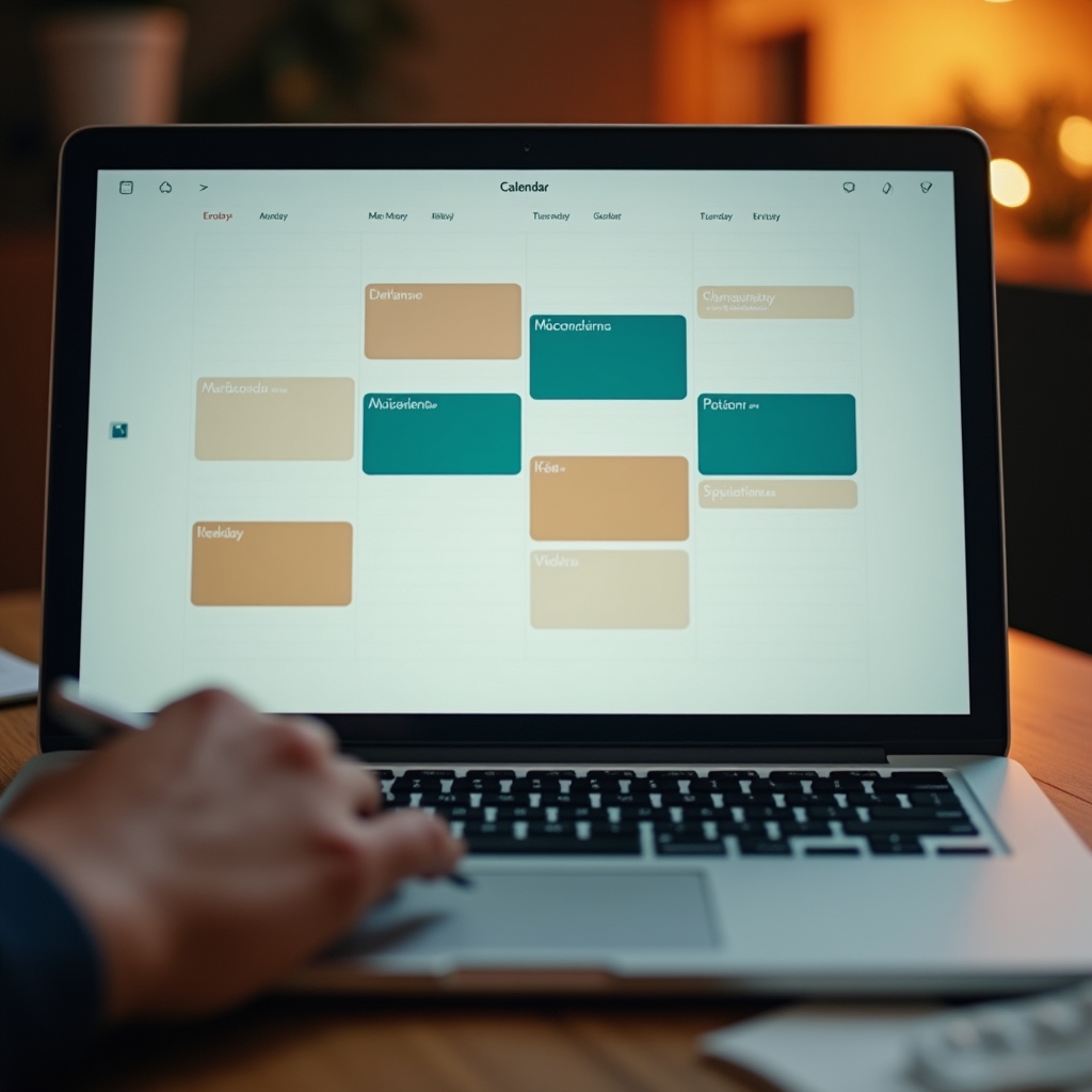 Vista cercana de un calendario dividido por colores según tipo de tarea